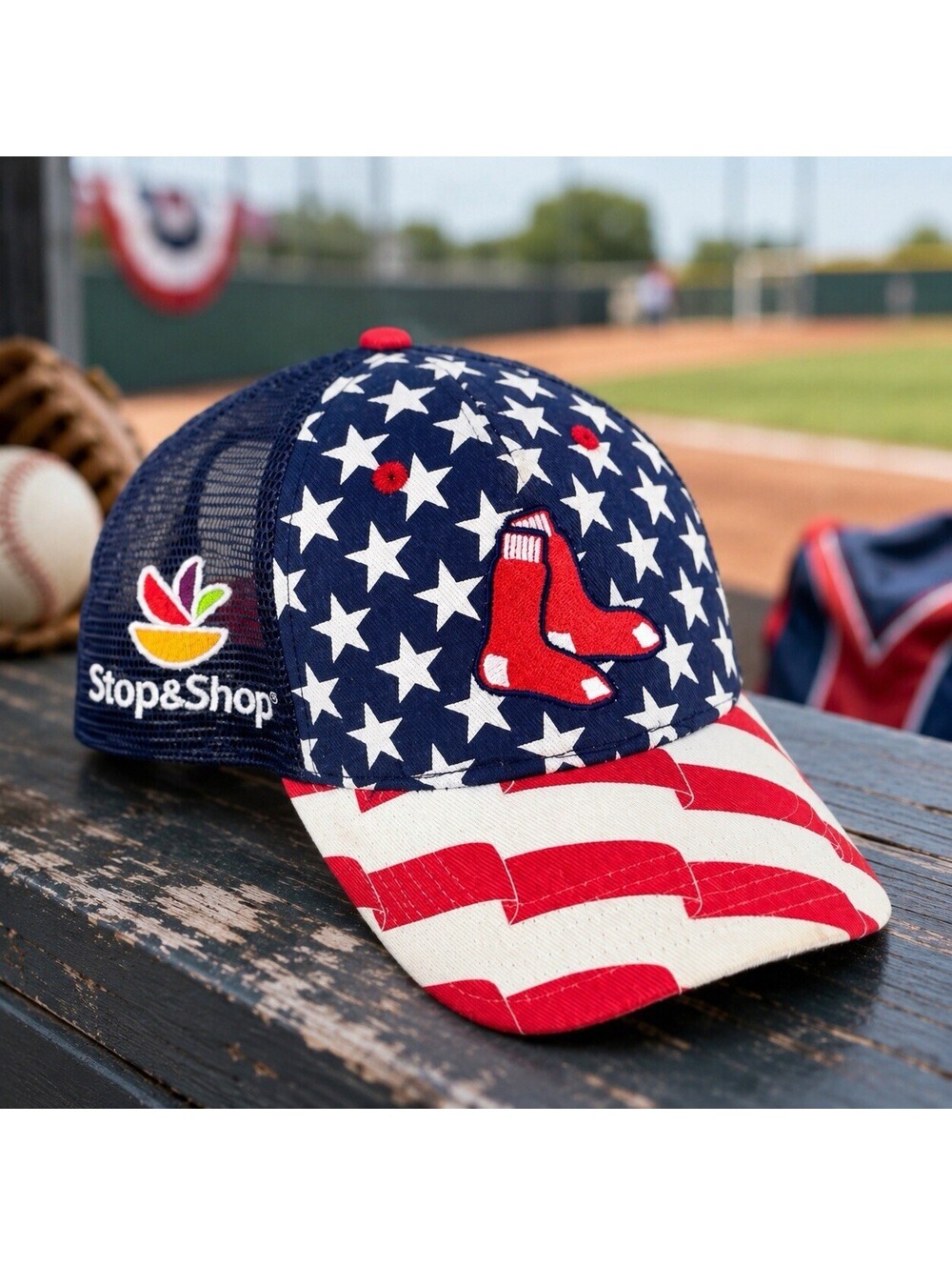 47 MLB Boston Red Sox Stop&Shop USA Flag Trucker Style SnapBack Baseball Cap